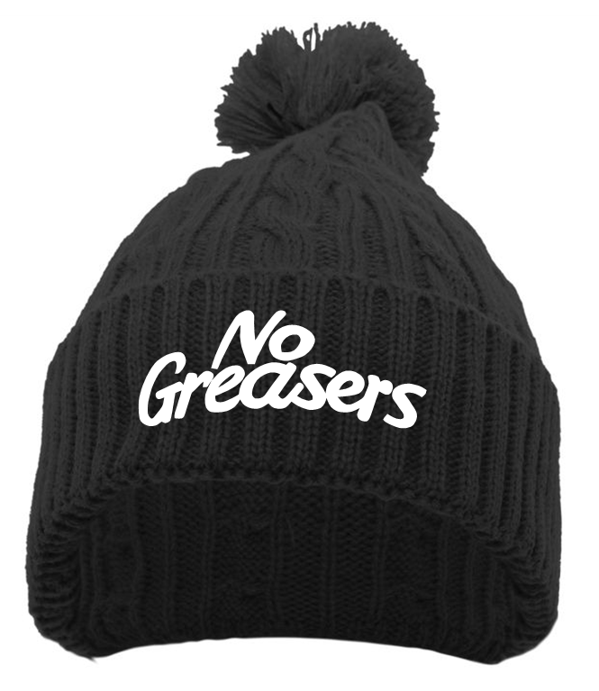 NO GREASERS BLACK POM BEANIE
