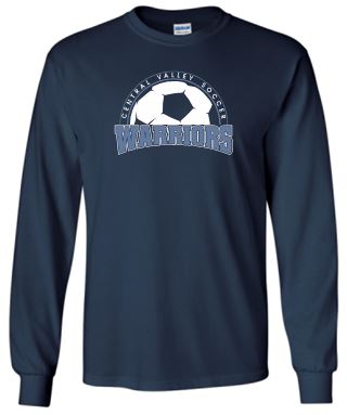 CV  BOYS SOCCER LONG SLEEVE NAVY GILDAN TSHIRT