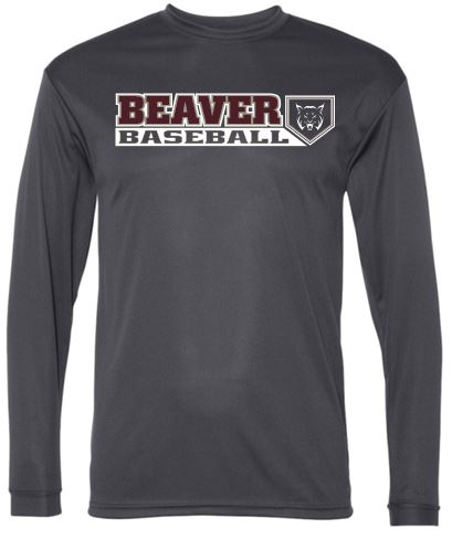 BEAVER BASEBALL MOISTURE WICKING GRAY LONG SLEEVE TSHIRT