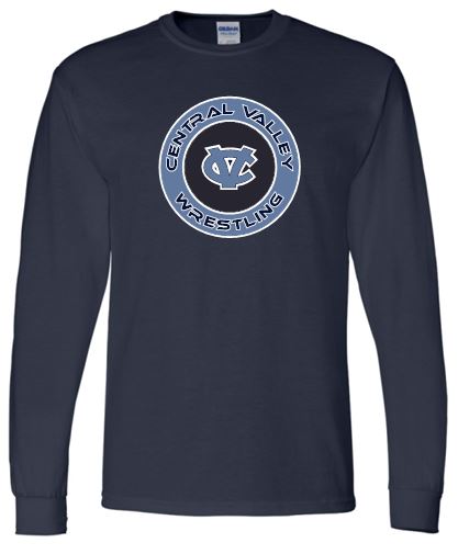 WARRIOR WRESTLING LONG SLEEVE GILDAN TSHIRT NAVY