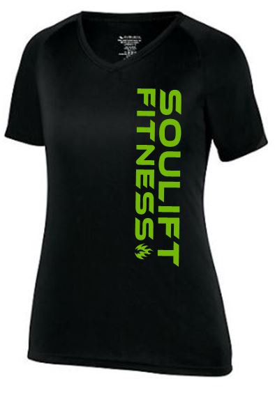 SOULIFT LADIES MOISTURE WICKING TEE VERTICAL LOGO