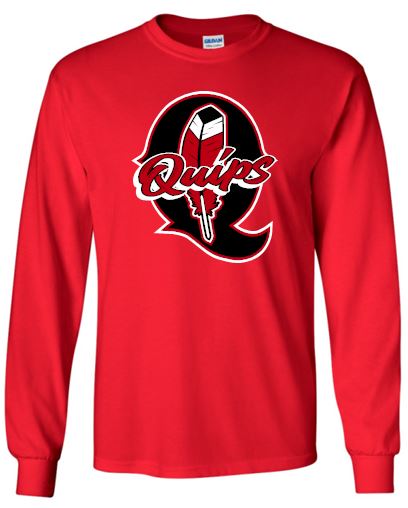 Q FEATHER RED LONG SLEEVE GILDAN TSHIRT