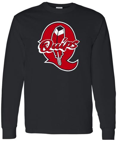 Q FEATHER BLACK LONG SLEEVE GILDAN TSHIRT