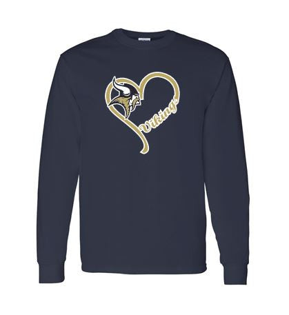 VIKING "GLITER" HEART LONG SLEEVE GILDAN TSHIRT