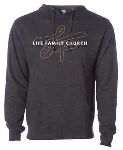 LIFE FAMILY CHURCH CHARCOAL GRAY COTTON HOODIE