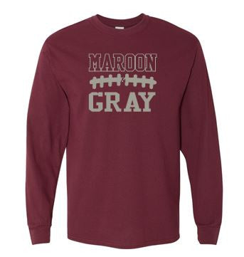 MAROON & GRAY LONG SLEEVE GILDAN TSHIRT
